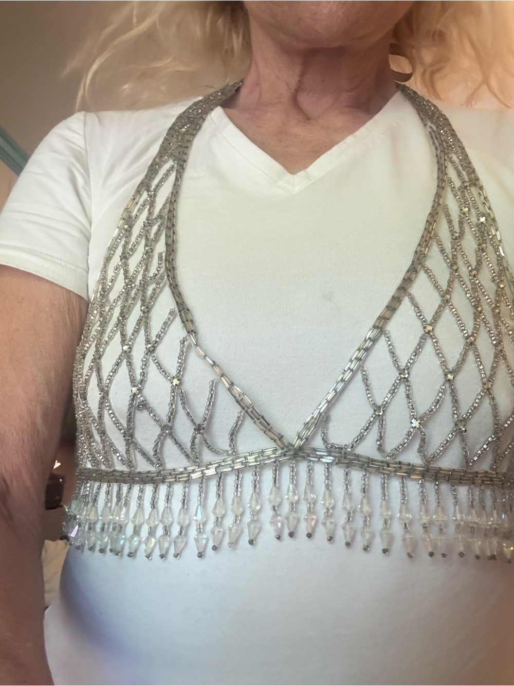 1920s Vintage Silver crystal Beaded Mesh Bralette - Women Intimates & Sleepwear